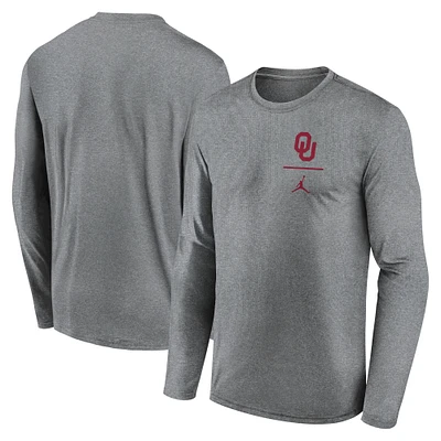 Men's Jordan Brand Heather Gray Oklahoma Sooners Primary Stack Legend Performance Long Sleeve T-Shirt