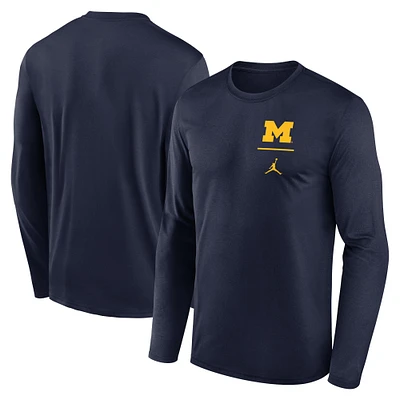 Men's Jordan Brand Navy Michigan Wolverines Primary Stack Legend Performance Long Sleeve T-Shirt