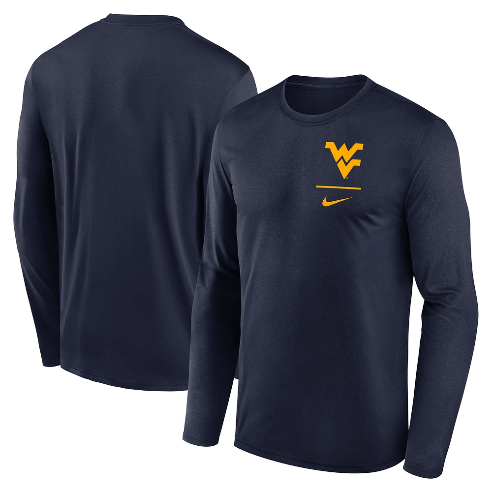 Men's Nike Navy West Virginia Mountaineers Primary Stack Legend Performance Long Sleeve T-Shirt