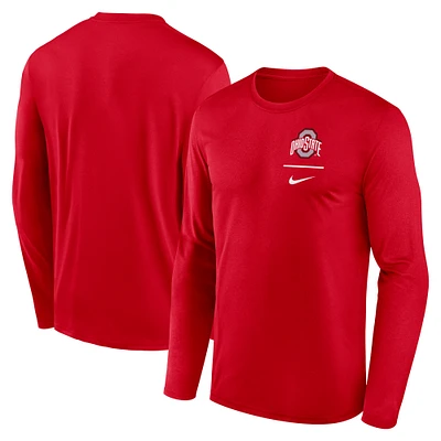 Men's Nike Scarlet Ohio State Buckeyes Primary Stack Legend Performance Long Sleeve T-Shirt