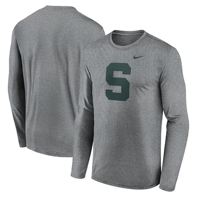 Men's Nike Heather Gray Michigan State Spartans Primetime Alternate Logo Legend Performance Long Sleeve T-Shirt