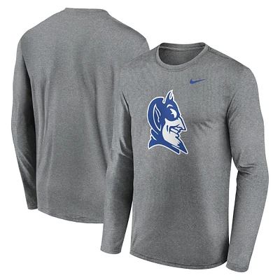 Men's Nike Heather Gray Duke Blue Devils Primetime Alternate Logo Legend Performance Long Sleeve T-Shirt