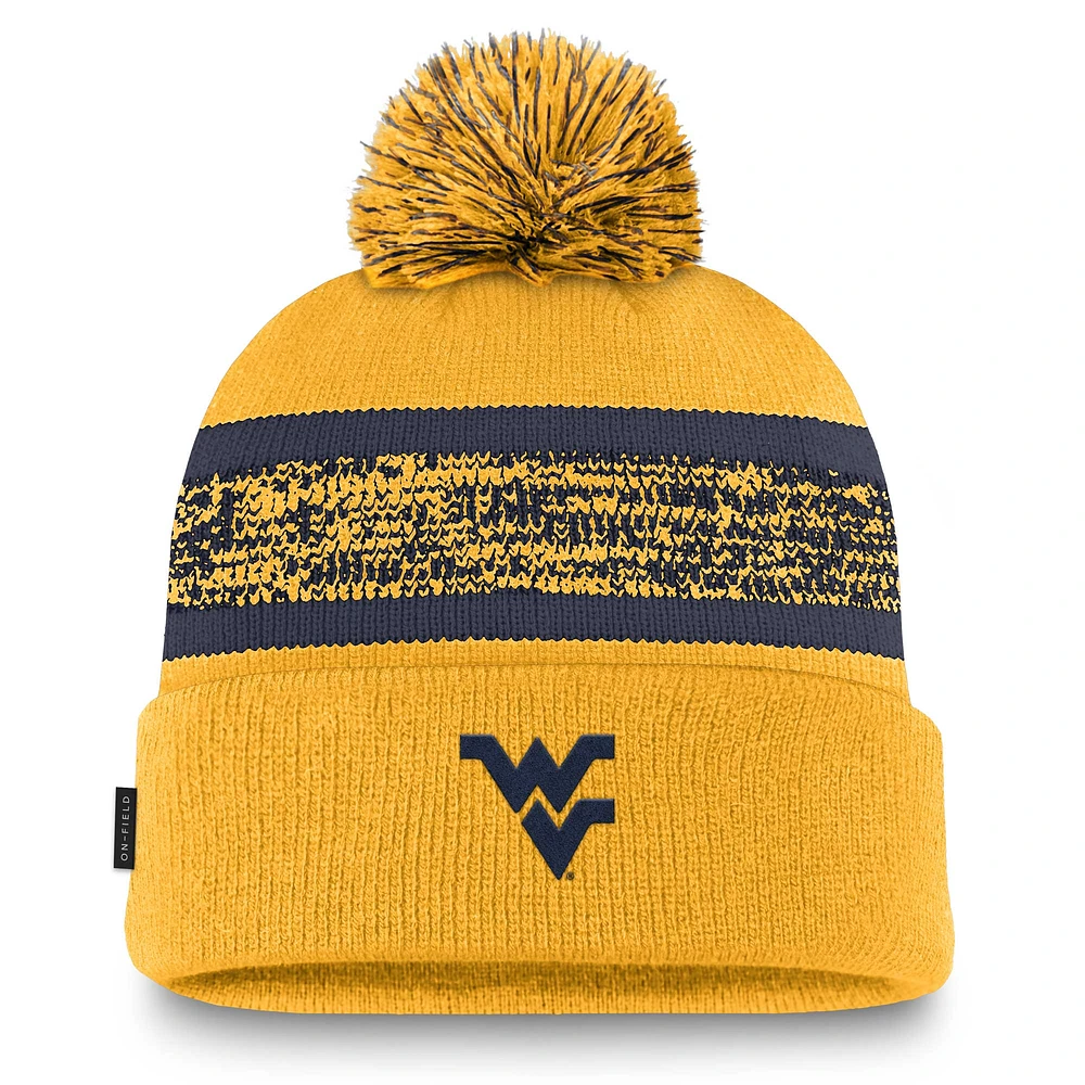 Men's Nike Gold West Virginia Mountaineers On-Field Peak Cuffed Knit Hat with Pom