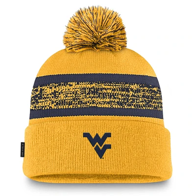 Men's Nike Gold West Virginia Mountaineers On-Field Peak Cuffed Knit Hat with Pom