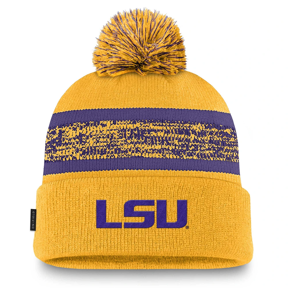 Men's Nike Gold LSU Tigers On-Field Peak Cuffed Knit Hat with Pom