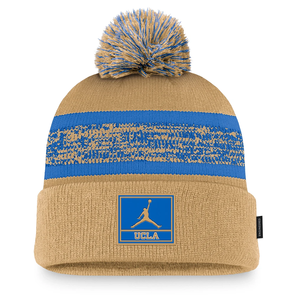 Men's Jordan Brand Khaki UCLA Bruins On-Field Peak Cuffed Knit Hat with Pom