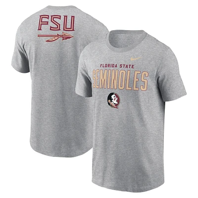 Men's Nike Heather Gray Florida State Seminoles Campus 2-Hit Primary Mascot T-Shirt