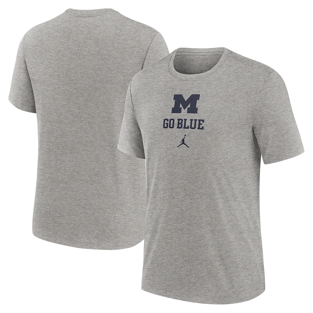Men's Jordan Brand Heather Gray Michigan Wolverines Campus Stack Tri-Blend T-Shirt