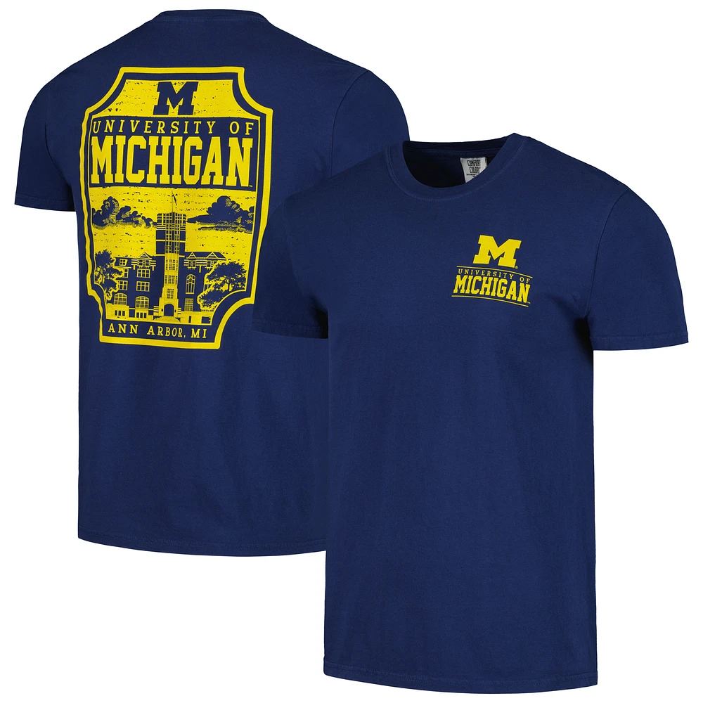 Men's Navy Michigan Wolverines Campus Badge Comfort Colors T-Shirt