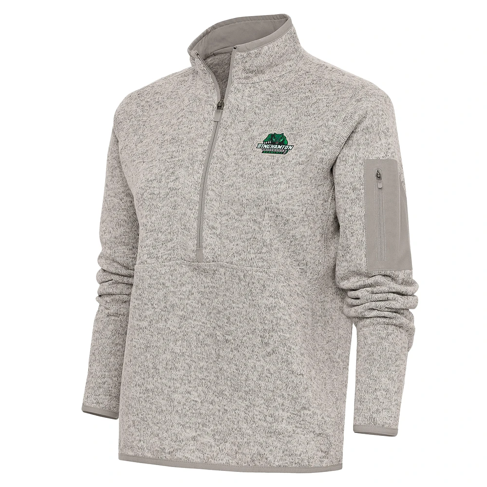 Women's Antigua Oatmeal Binghamton Bearcats Fortune Digital Thermal Half-Zip Jacket