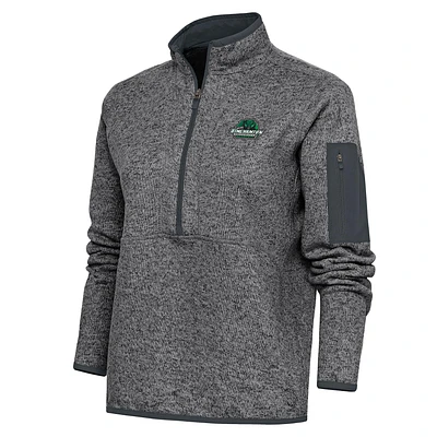 Women's Antigua Heather Charcoal Binghamton Bearcats Fortune Digital Thermal Half-Zip Jacket