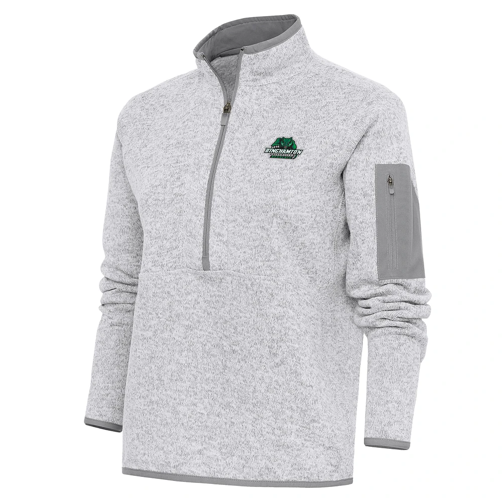 Women's Antigua Heather Gray Binghamton Bearcats Fortune Digital Thermal Half-Zip Jacket