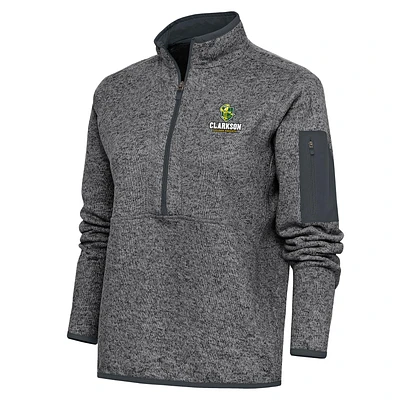 Women's Antigua Heather Charcoal Clarkson Golden Knights Fortune Digital Thermal Half-Zip Jacket