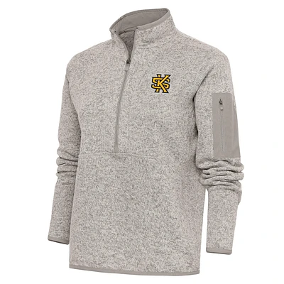 Women's Antigua Oatmeal Kennesaw State Owls Fortune Digital Thermal Half-Zip Jacket