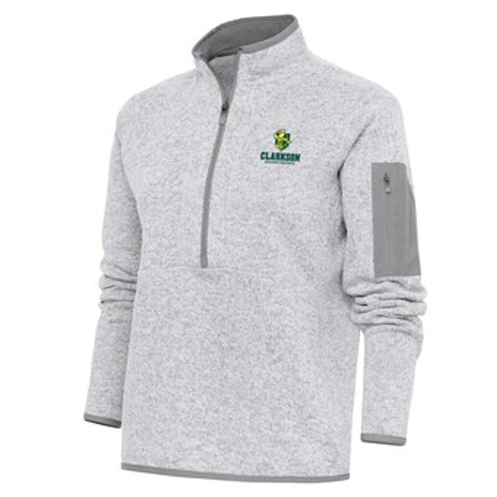Women's Antigua Heather Gray Clarkson Golden Knights Fortune Digital Thermal Half-Zip Jacket