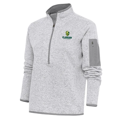 Women's Antigua Heather Gray Clarkson Golden Knights Fortune Digital Thermal Half-Zip Jacket