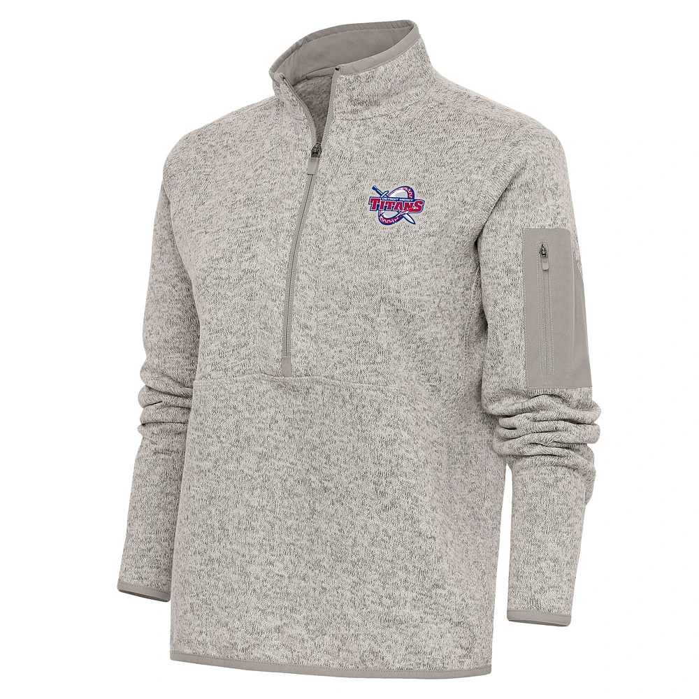 Women's Antigua Oatmeal Detroit Mercy Titans Fortune Digital Thermal Half-Zip Jacket