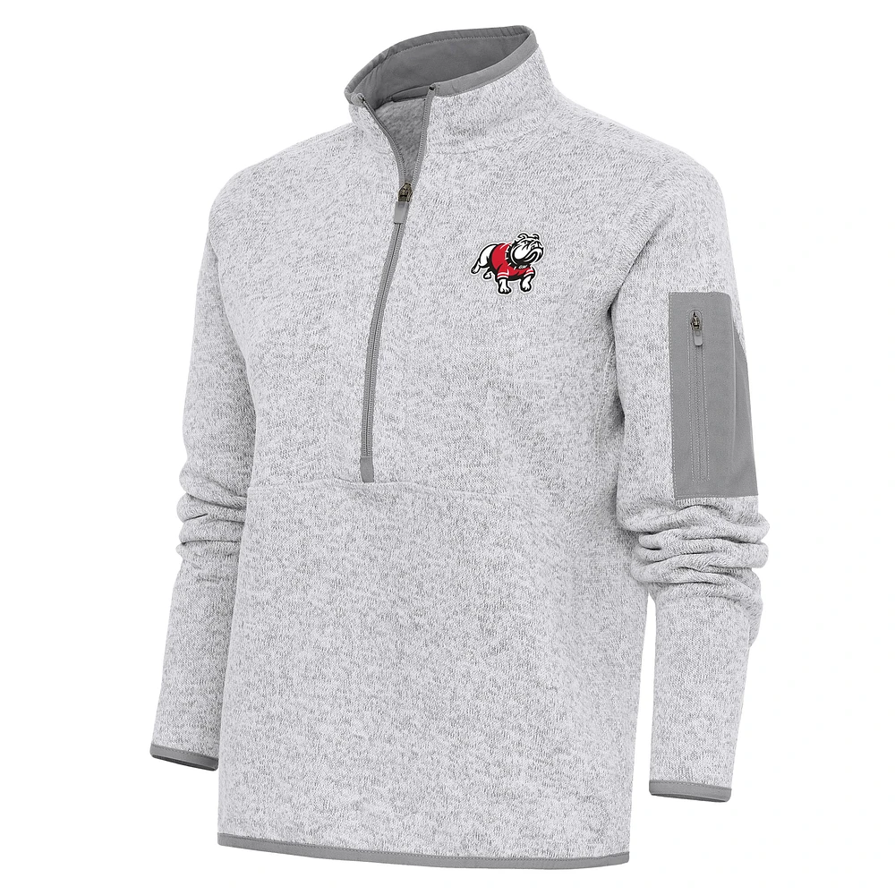Women's Antigua Heather Gray Gardner-Webb Bulldogs Fortune Digital Thermal Half-Zip Jacket