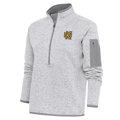 Women's Antigua Heather Gray Kennesaw State Owls Fortune Digital Thermal Half-Zip Jacket