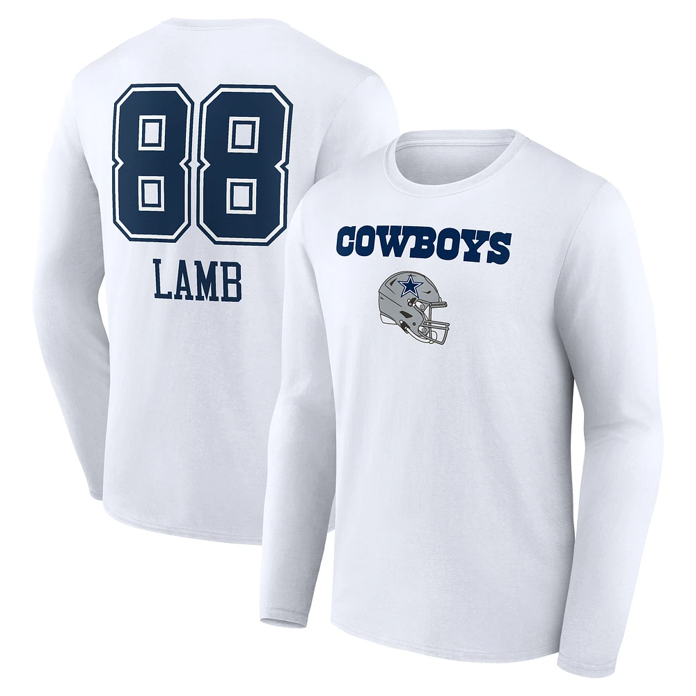 Men's CeeDee Lamb White Dallas Cowboys Team Wordmark Player Name & Number Long Sleeve T-Shirt