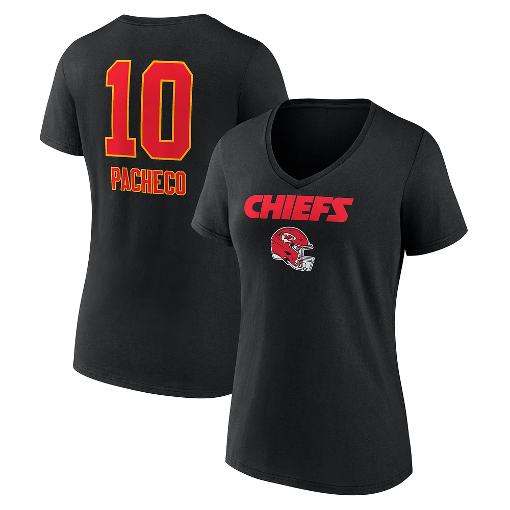 Women's Isiah Pacheco Black Kansas City Chiefs Team Wordmark Player Name & Number V-Neck T-Shirt