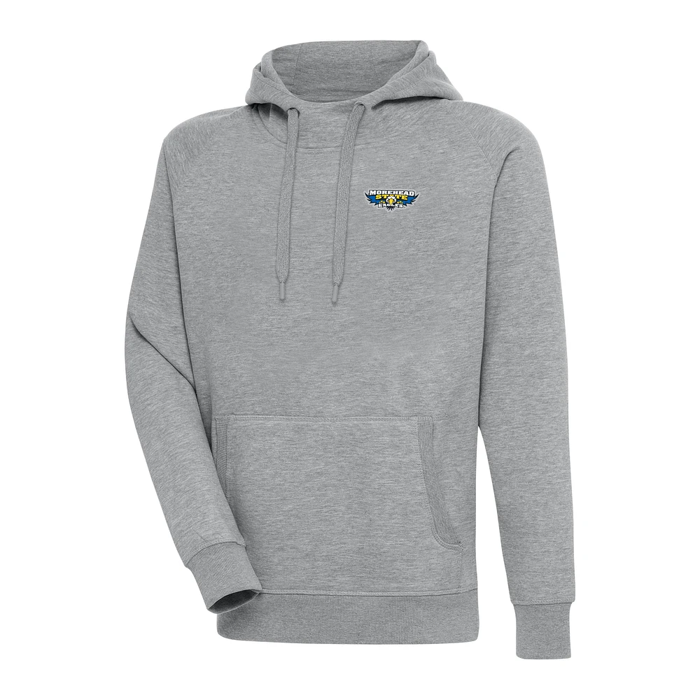 Men's Antigua Heather Gray Morehead State Eagles Victory Digital Thermal Raglan Pullover Hoodie