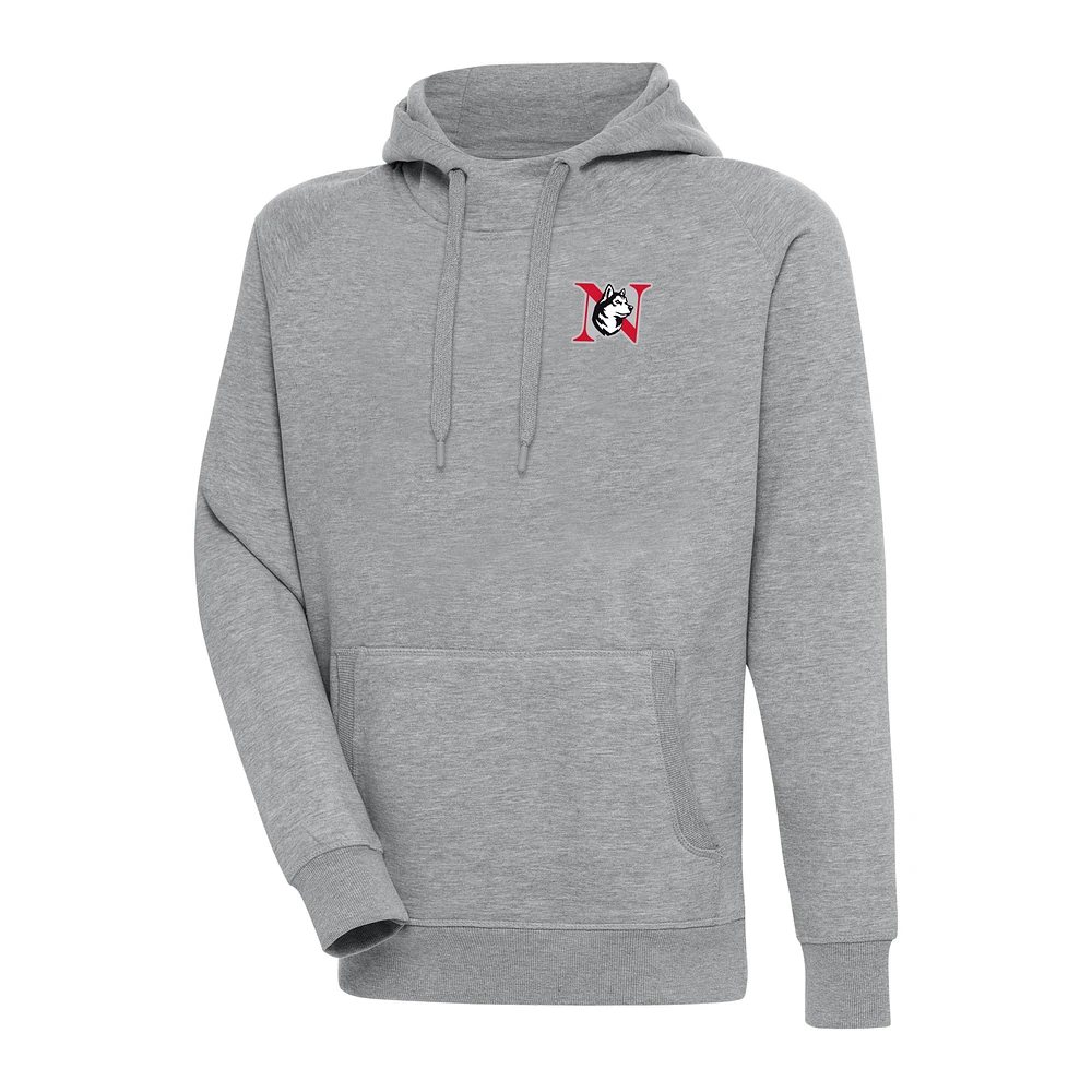 Men's Antigua Heather Gray Northeastern Huskies Victory Digital Thermal Raglan Pullover Hoodie