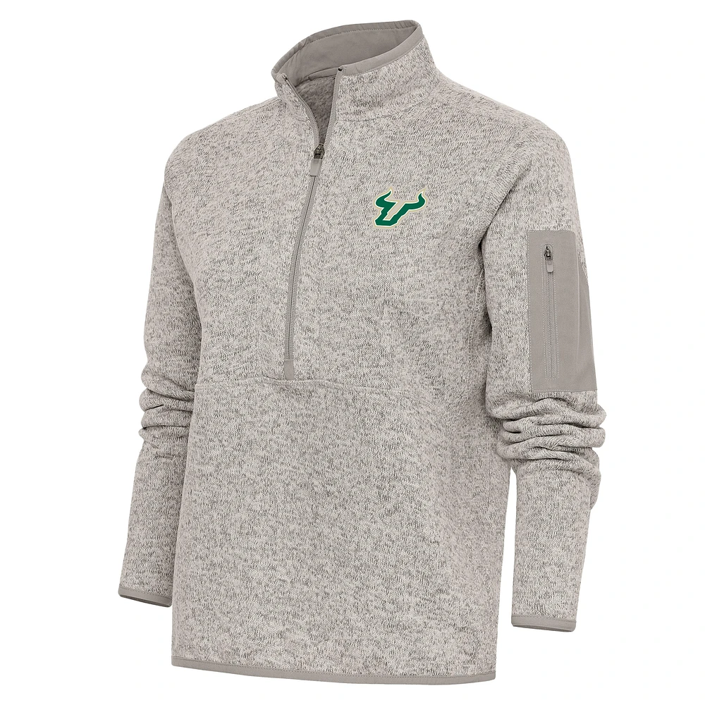 Women's Antigua Oatmeal South Florida Bulls Fortune Half-Zip Jacket