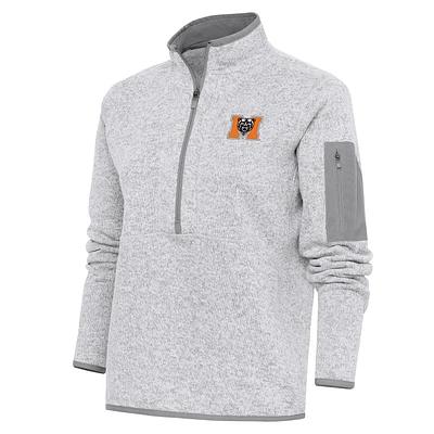 Women's Antigua Heather Gray Mercer Bears Fortune Half-Zip Jacket