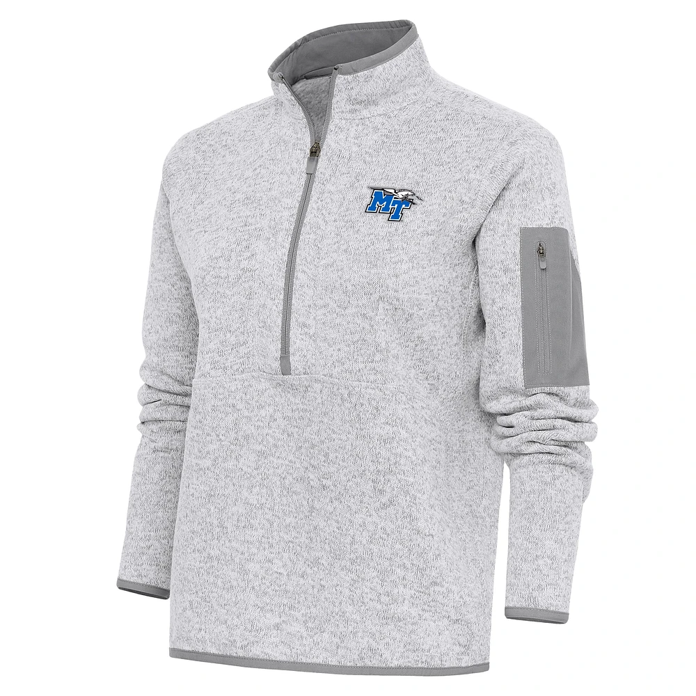Women's Antigua Heather Gray Middle Tennessee State University Lightning Fortune Half-Zip Jacket
