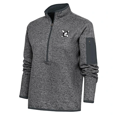 Women's Antigua Heather Charcoal Northeastern Huskies Fortune Half-Zip Jacket