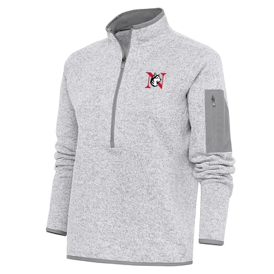 Women's Antigua Heather Gray Northeastern Huskies Fortune Half-Zip Jacket