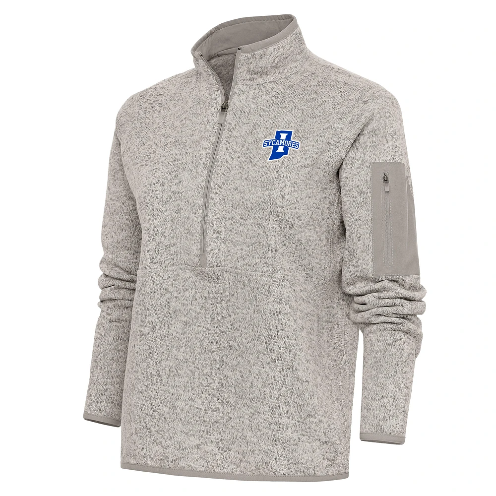 Women's Antigua Oatmeal Indiana State Sycamores Fortune Half-Zip Jacket