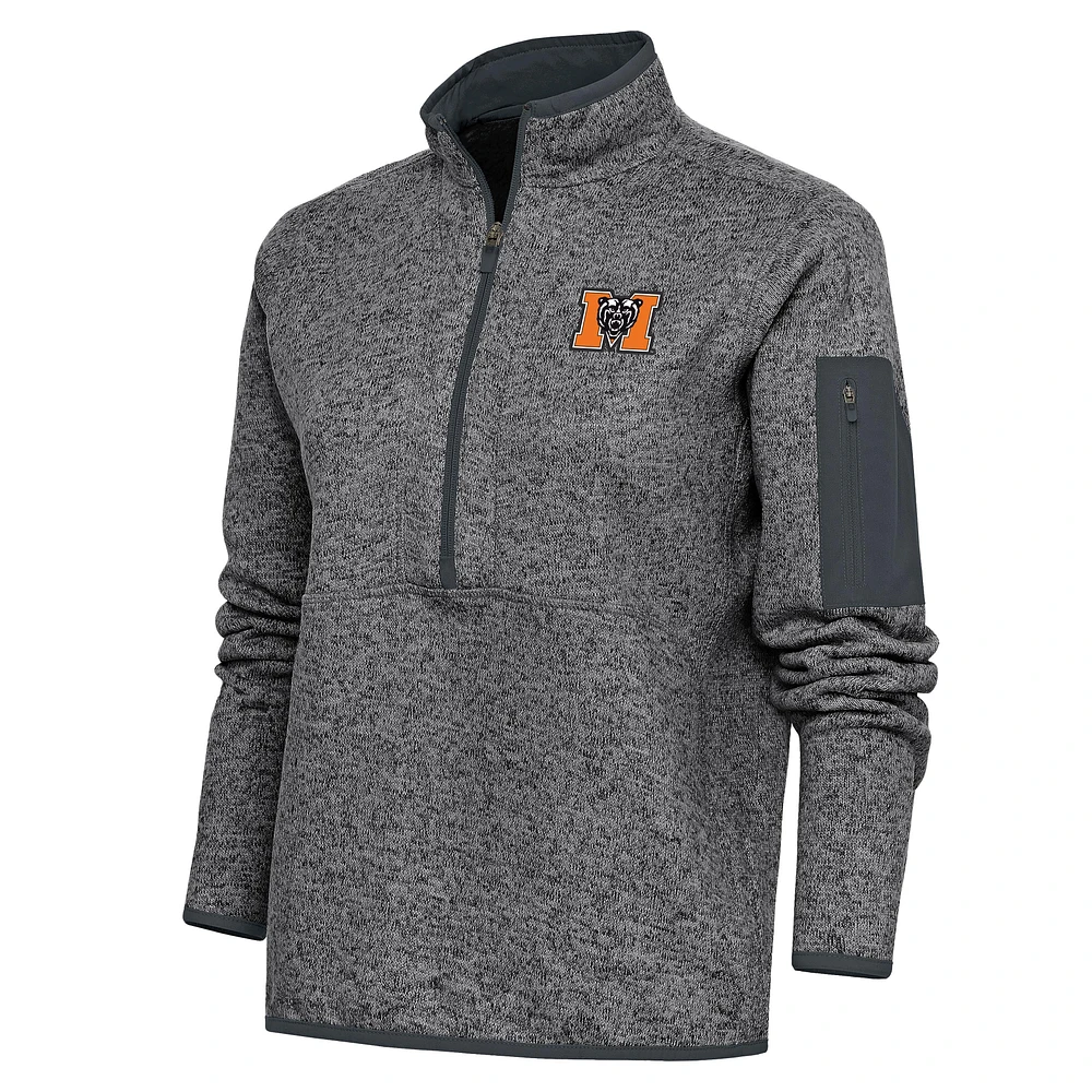 Women's Antigua Heather Charcoal Mercer Bears Fortune Half-Zip Jacket