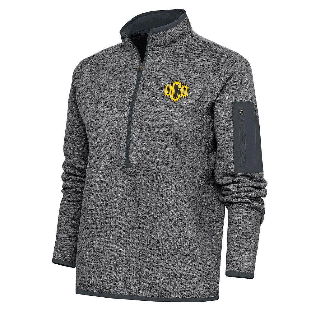 Women's Antigua Heather Charcoal Central Oklahoma Bronchos Fortune Half-Zip Jacket