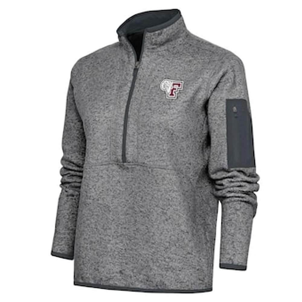 Women's Antigua Heather Charcoal Fordham Rams Fortune Half-Zip Jacket