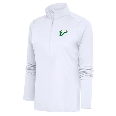 Women's Antigua White South Florida Bulls Tribute Half-Zip Top