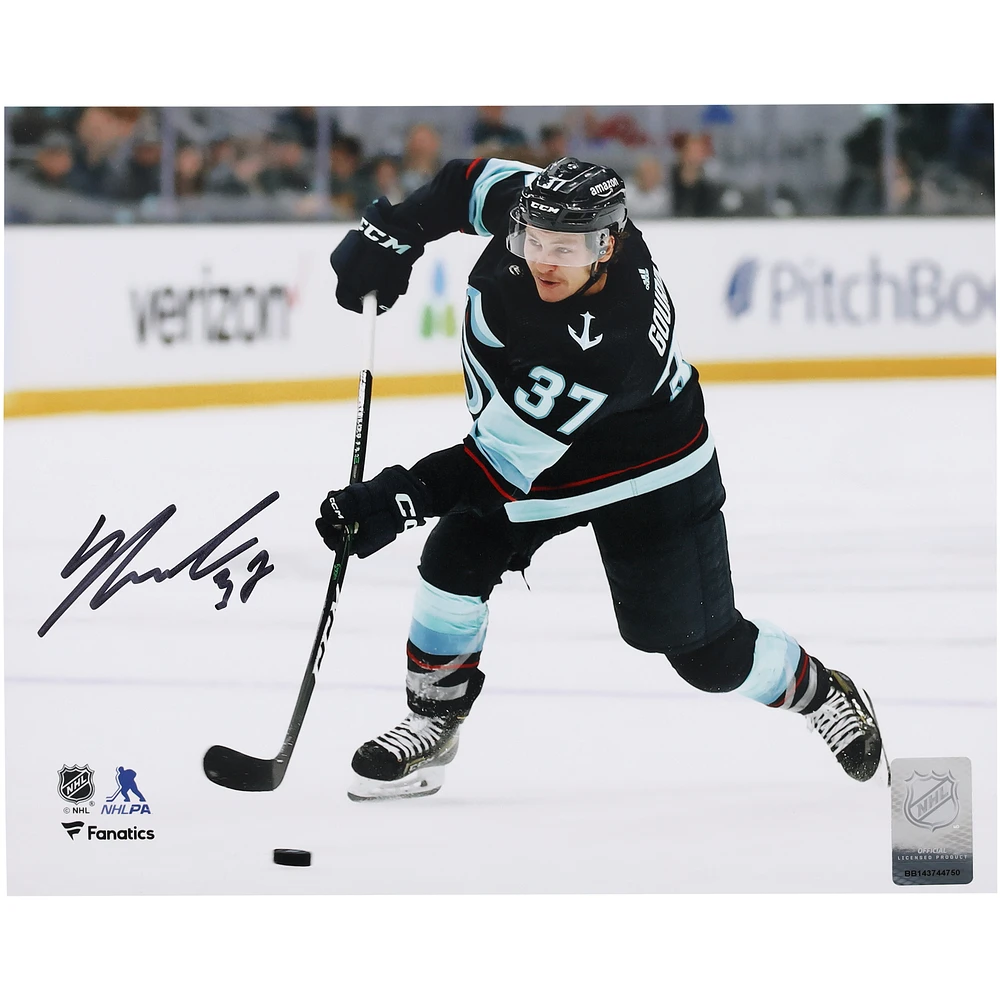 Yanni Gourde Seattle Kraken Autographed 8" x 10" Deep Sea Blue Jersey Shooting Photograph