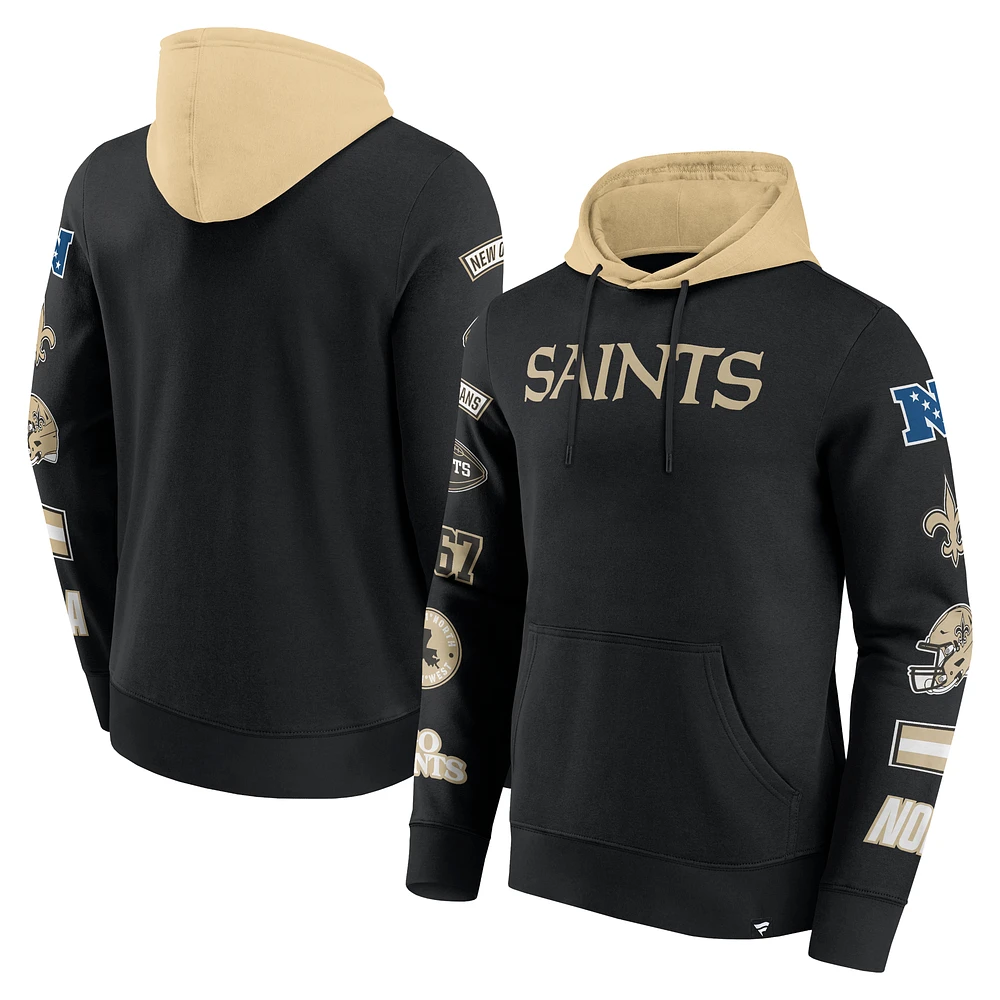 Men's Fanatics Black/Gold New Orleans Saints Patched Out Pullover Hoodie