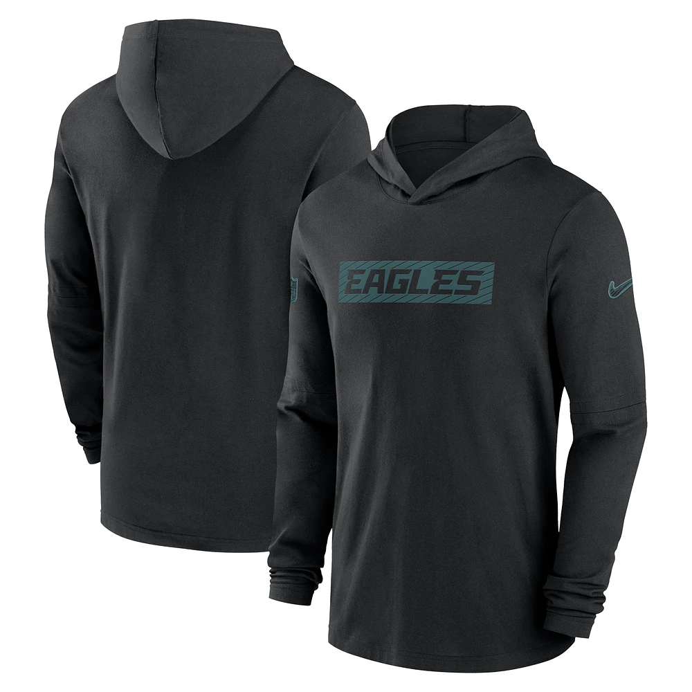 Men's Nike Black Philadelphia Eagles 2024/25 Sideline Performance Long Sleeve Hoodie T-Shirt
