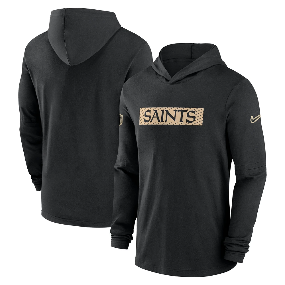 Men's Nike Black New Orleans Saints 2024/25 Sideline Performance Long Sleeve Hoodie T-Shirt