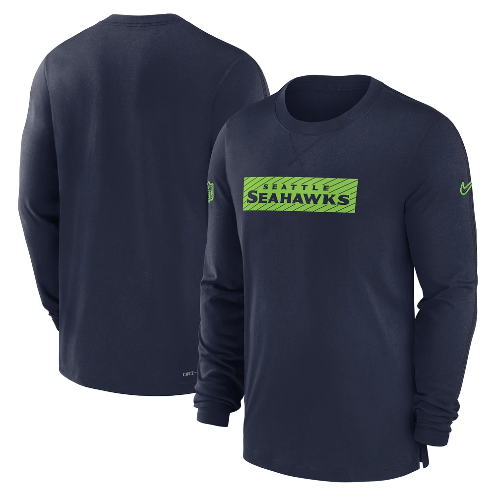 Men's Nike College Navy Seattle Seahawks Sideline Player Performance Long Sleeve T-Shirt