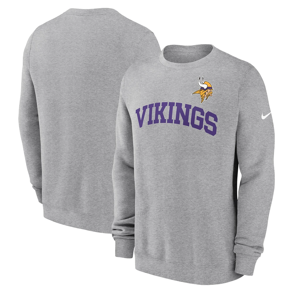 Men's Nike Heather Gray Minnesota Vikings Club Pullover Sweatshirt