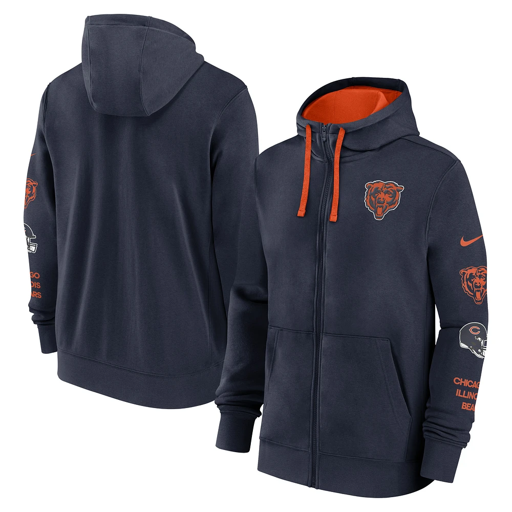 Men's Nike Navy Chicago Bears Primetime Club Full-Zip Hoodie