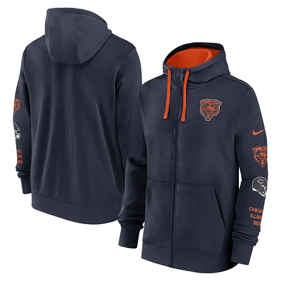 Men's Nike Navy Chicago Bears Primetime Club Full-Zip Hoodie