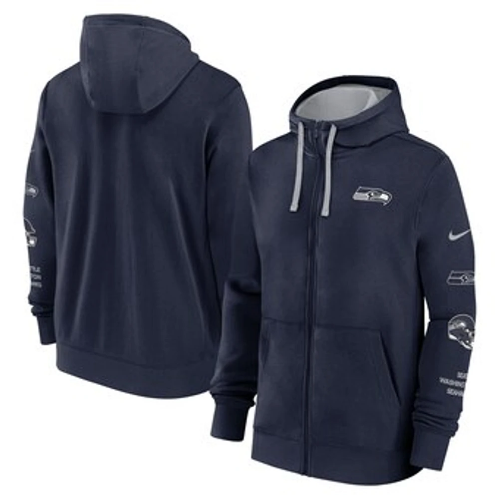 Men's Nike College Navy Seattle Seahawks Primetime Club Full-Zip Hoodie