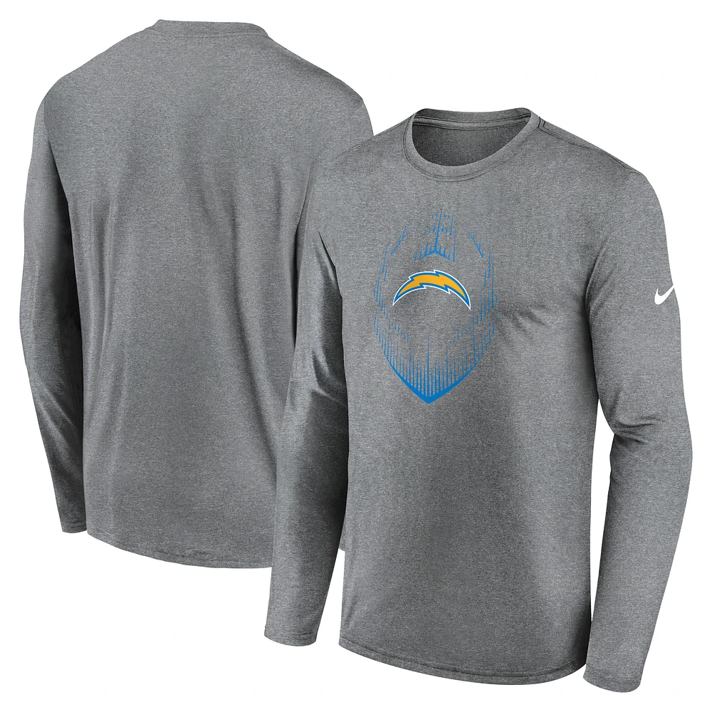 Men's Nike Heather Gray Los Angeles Chargers Icon Legend Performance Long Sleeve T-Shirt