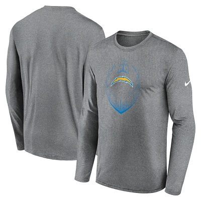 Men's Nike Heather Gray Los Angeles Chargers Icon Legend Performance Long Sleeve T-Shirt