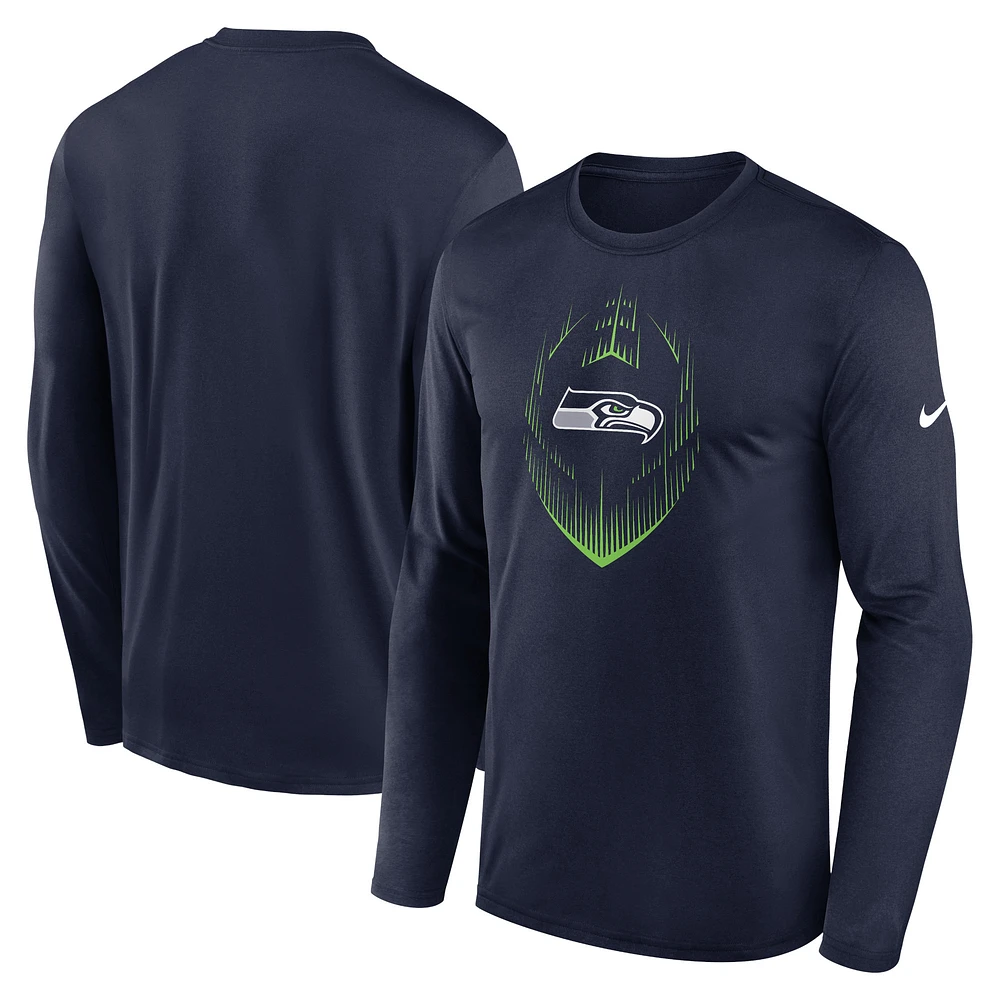 Men's Nike College Navy Seattle Seahawks Icon Legend Performance Long Sleeve T-Shirt
