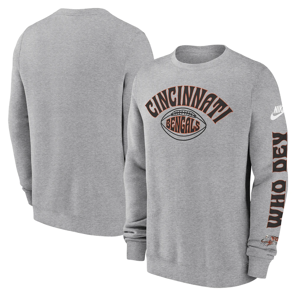 Men's Cincinnati Bengals Nike Charcoal Rewind Club Pullover Sweatshirt